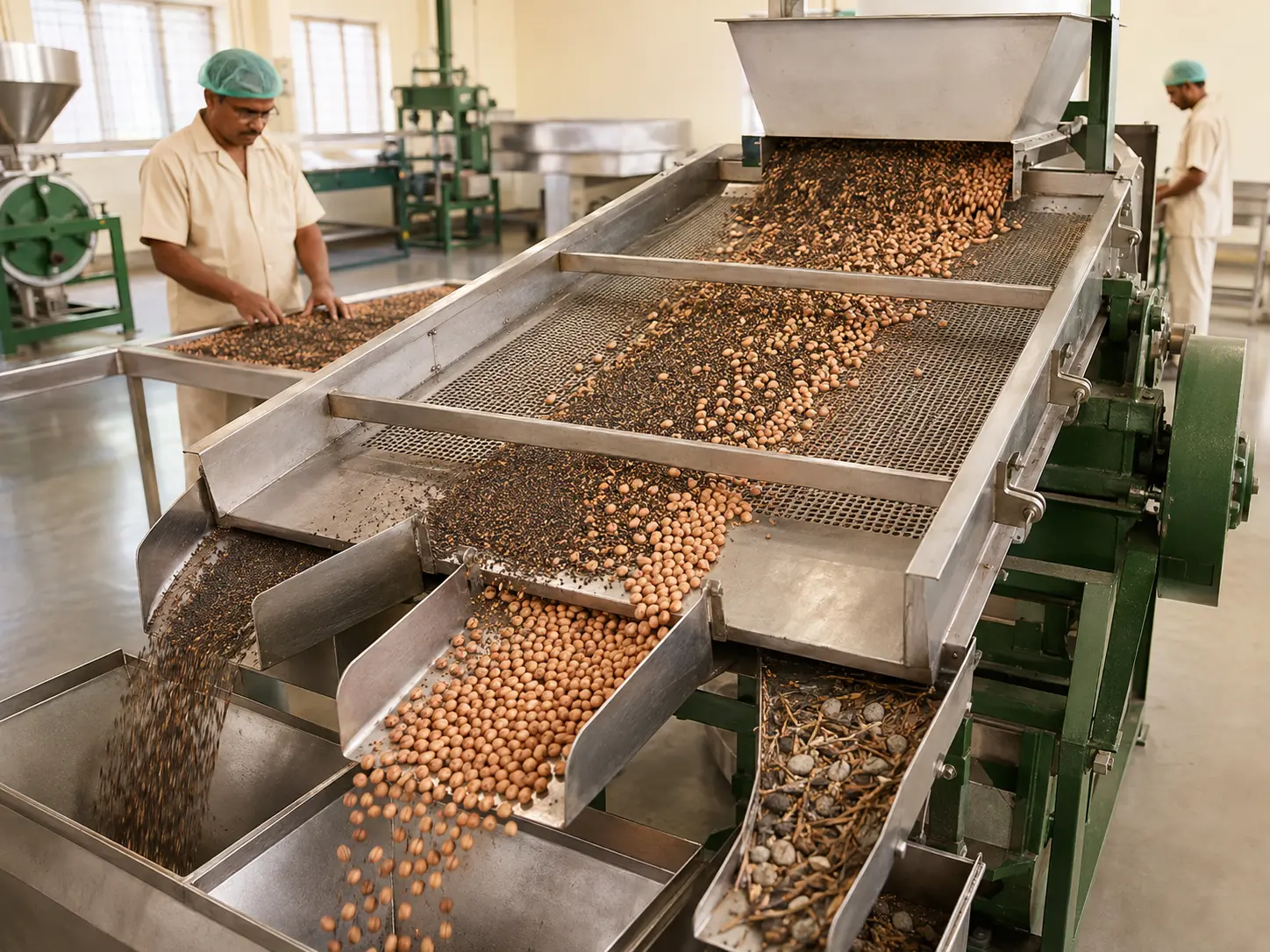 Oilseeds being cleaned and sorted