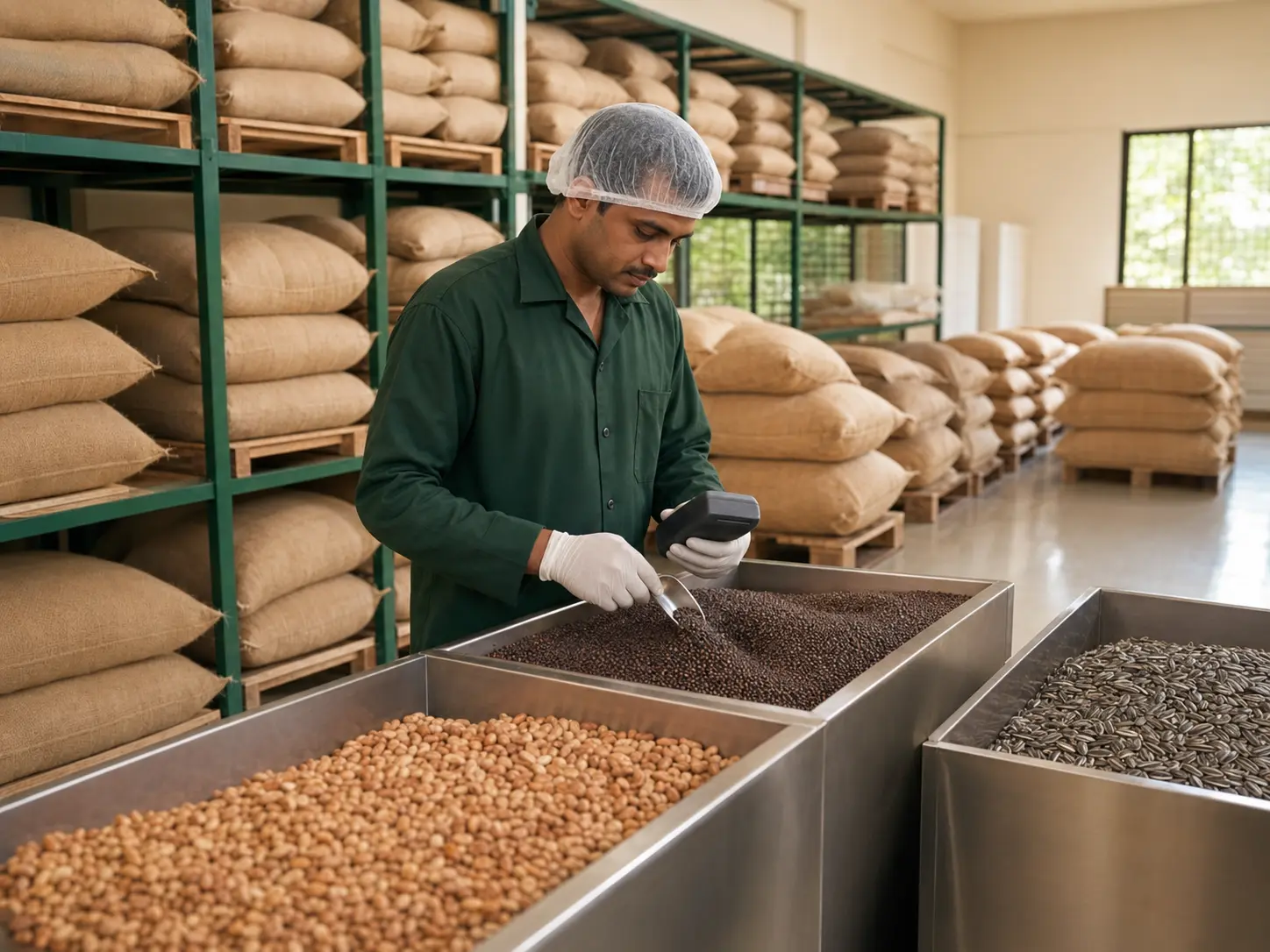 Oilseeds stored in a clean, dry, food-grade facility